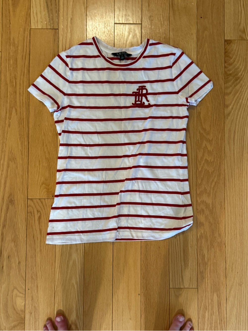 Like NEW Ralph Lauren stripe beased Embroidered RL applique tee RARE